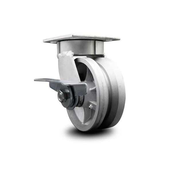 Service Caster 5 Inch Kingpinless V Groove Semi Steel Wheel Swivel Caster with Brake SCC SCC-KP30S520-VGR-SLB - main